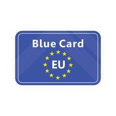 European Blue Card. Residence and work permit. Vector image, white background.
