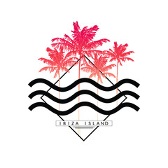 Palm tree, summer graphic with text for t-shirt graphic and other uses in vector