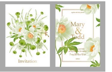 Set of cards wedding invitations. Floral vector illustration.
