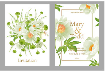 Set of cards wedding invitations. Floral vector illustration. © marinavorona
