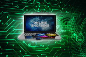 3d rendering e-commerce, online shopping(laptop and credit card)