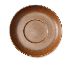 empty brown round plate isolated on a white background. top view