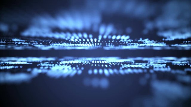 Abstract motion futuristic background. Technology concept. Glowing wavy neon dots and lines