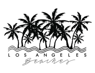 Palm tree print with text for t-shirt graphic and other uses in vector