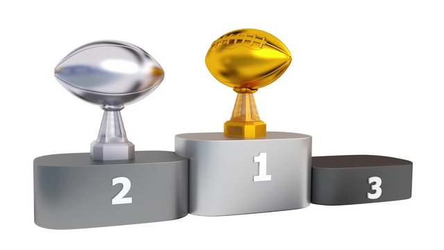 American Football Gold Silver and Bronze Trophies Appearing on Podium
