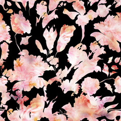 Floral pattern ,seamless on black background with soft effects
