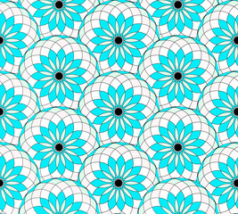 seamless tile with geometric floral pattern in blue white