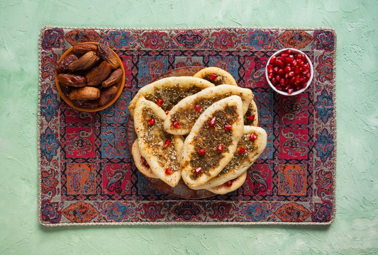 Scones with Zatar. Manakish Arabic. Arabic cuisine.
