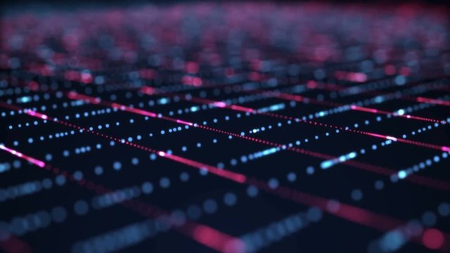 Abstract motion futuristic background. Technology concept. Glowing neon dots and lines
