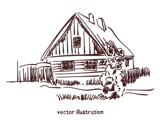 handwritten sketch of rural house