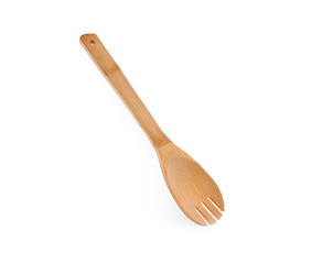 Wooden fork isolated on white background bamboo