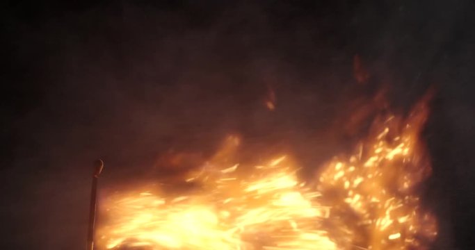 Wooden match burning in slow motion becomes a blow torch when sprayed with an aerosol