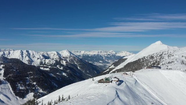 Zauchensee Tauernkar peak panorama during a beautiful sunny winter day