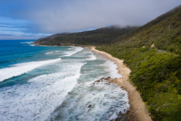 Aerial view of the great ocean road in Victoria Australia, one of the world's most spectacular ocean drives