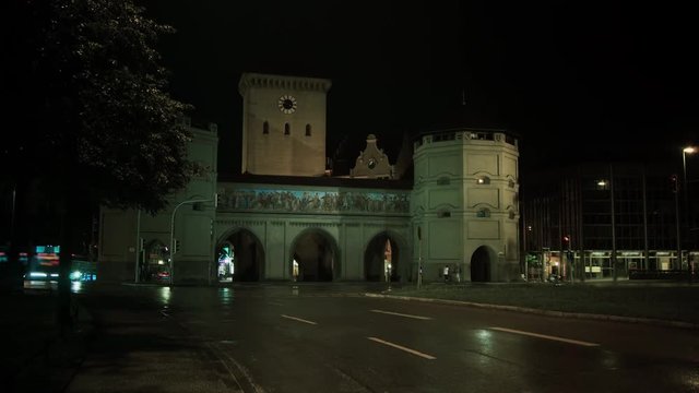 The Isartor at the Isartorplatz in Munich, Germany. The Isartor is one of four main gates of the medieval city wall constructed in 1337.