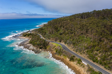Aerial view of the great ocean road in Victoria Australia, one of the world's most spectacular ocean drives
