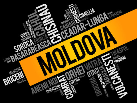 List of cities in Moldova word cloud collage, business and travel concept background