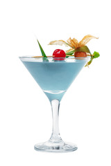 Glass of fresh cocktail on white background