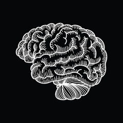 Brain illustration in old school style on black background