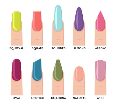 Fashion trend female nail manicure shape forms isolated icons set flat design vector illustration