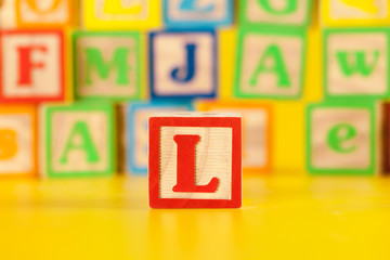 Photograph of colorful Wooden Block Letter L