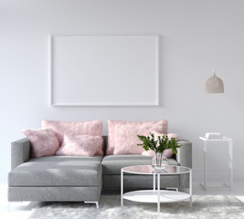 Mock up poster frame in modern home interior. Scandinavian style. 3d render