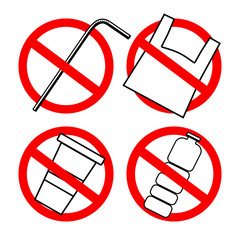 Set of no plastics sign. Save the earth and good environment concept.