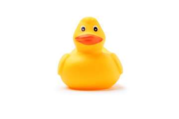 Yellow rubber duck isolated on white background