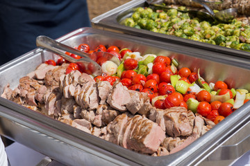 food, appetizer, salads, vegetables and meat