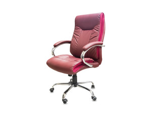 The office chair from wine-colored leather. Isolated over white
