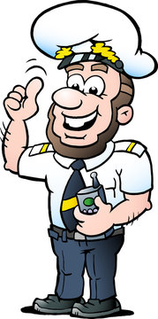 Vector Cartoon illustration of a Happy Ship Captain