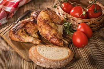 Pieces of roasted chicken.