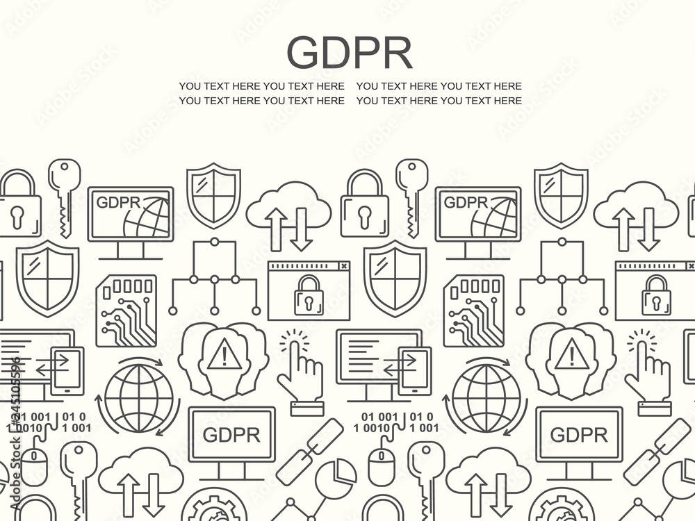 Poster vector line style internet security pattern. general data protection linear concept. web privacy and