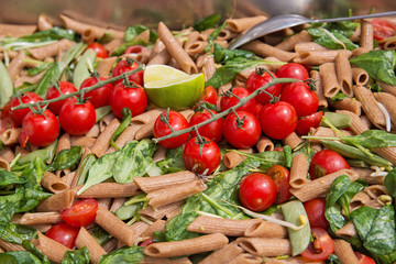 food, appetizer, salads, vegetables and meat