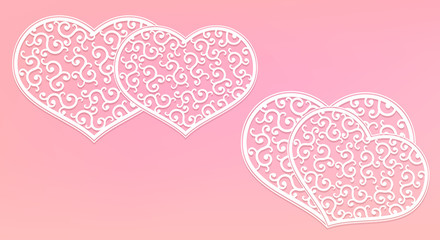 Fragile white heart with a pattern in retro style, design element,