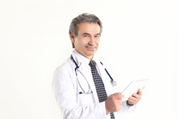 therapist with a digital tablet .isolated on white background