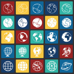 Globe icons on color squares background for graphic and web design, Modern simple vector sign. Internet concept. Trendy symbol for website design web button or mobile app