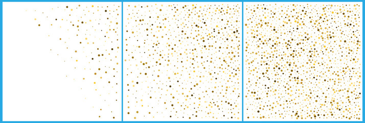 Gold polka dot confetti celebrations. Simple festive modern design. Holiday vector. Set 3 in 1 - obrazy, fototapety, plakaty