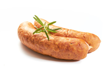 Sausage with herbs and spices on a white background