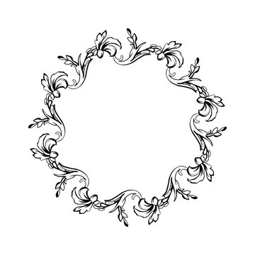 recommend clip art: Floral vintage decorative vector frame. Flower black ink Circle filigree border with text space. Isolated calligraphic frame with copyspace. Invitation, greeting card, poster flourish design element