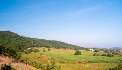 View of countryside with nice sky background, from eastern Thailand.