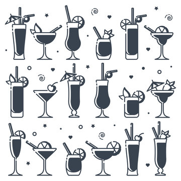 Icons set of alcohol cocktails different types. Suitable for advertising, bar menu decor, application design