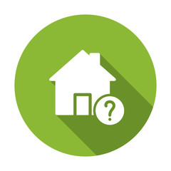 House icon, buildings icon with question mark. House icon and help, how to, info, query symbol. Vector illustration