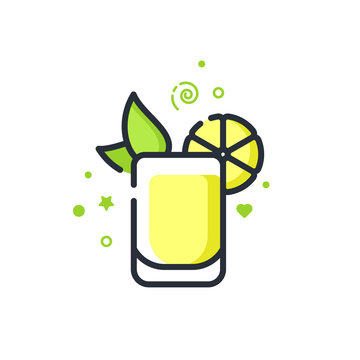 yellow drink with lemon slice and leaves clip art preview