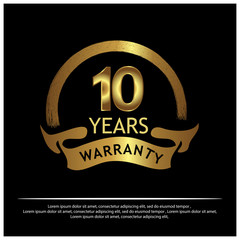 Ten year warranty golden label on white background - Vector