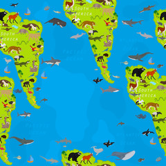 Fototapeta na wymiar Seamless vector pattern on the theme of animals of South America with sea animals.