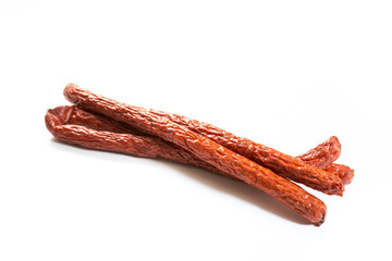 Sausage with herbs and spices on a white background
