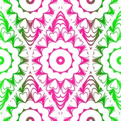 Seamless floral pattern in ethnic style. Decorative mandala element. Elegant design. Vector illustration. Pink, green color