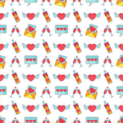 Pattern of vector flat outline icons on the theme of love
