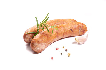 Sausage with herbs and spices on a white background